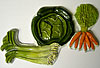Vegetables. Leeks, Cabbage, Carrots. 6.5” x 4”